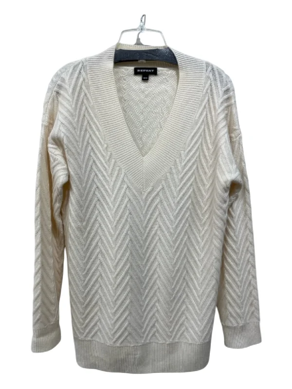 Must-have For Autumn And Winter Repeat Size 38/S Cream Wool & Cashmere Chevron Rib Knit V Neck Sweater