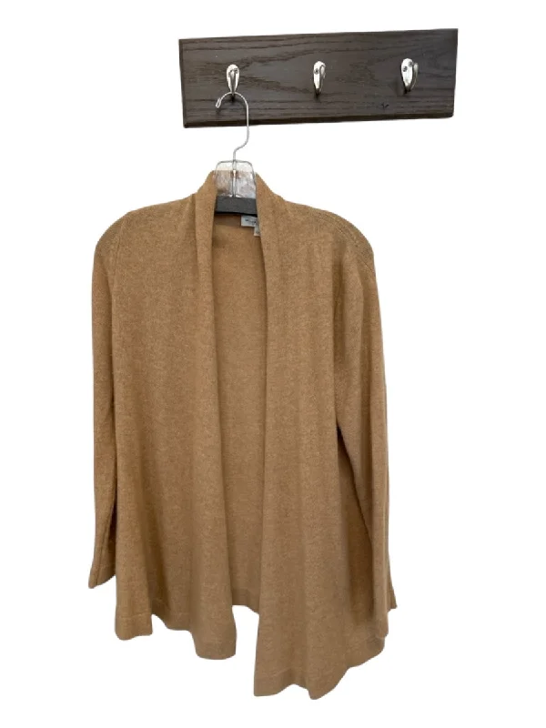 Fashionable In The Times White + Warren Size M Camel Cahsmere Open Front Long Sleeve Sweater