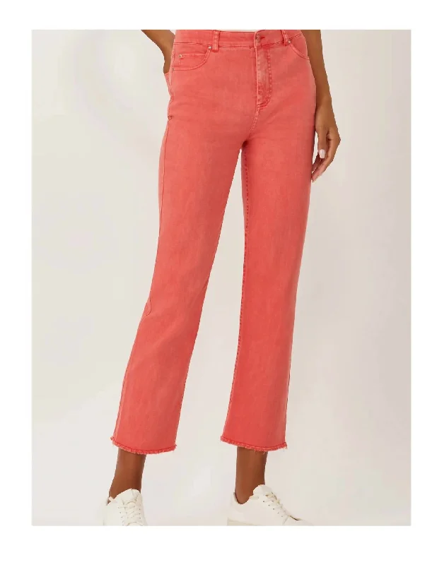 Minimal Style La Cienega Straight Leg Cropped Jean In Washed Scarlet