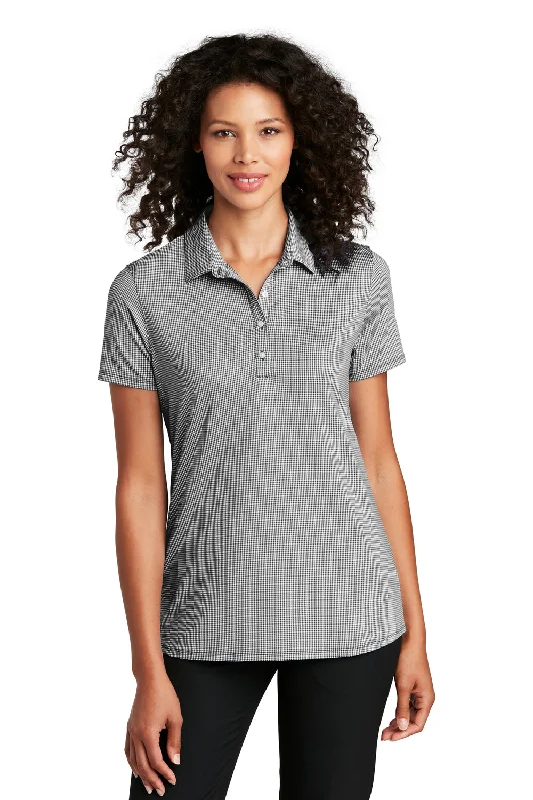 Sexy Fun Port Authority Womens Gingham Moisture Wicking Short Sleeve Polo Shirt - Black/White - Closeout