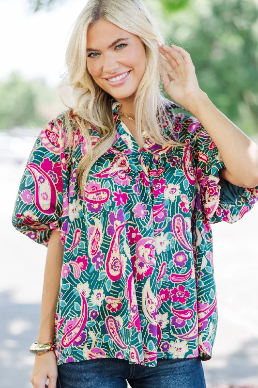 Fresh And Natural Follow Along Emerald Green Paisley Blouse