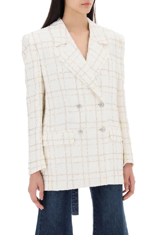 Basic Comfort Alessandra Rich Oversized Tweed Jacket With Plaid Pattern