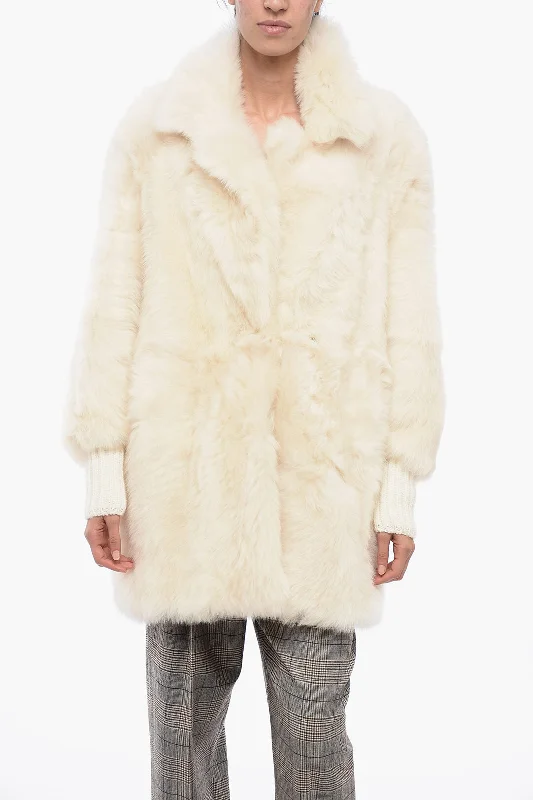 Simple Style Fabiana Filippi Shearling Coat With Ribbed Knit Cuffs