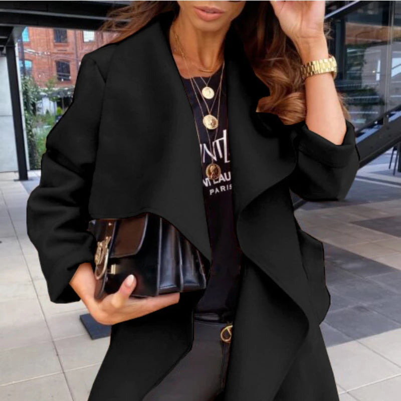 Summer Comfort Solid Color Lapel Long-sleeved Tie Woolen Autumn Winter European American Coats