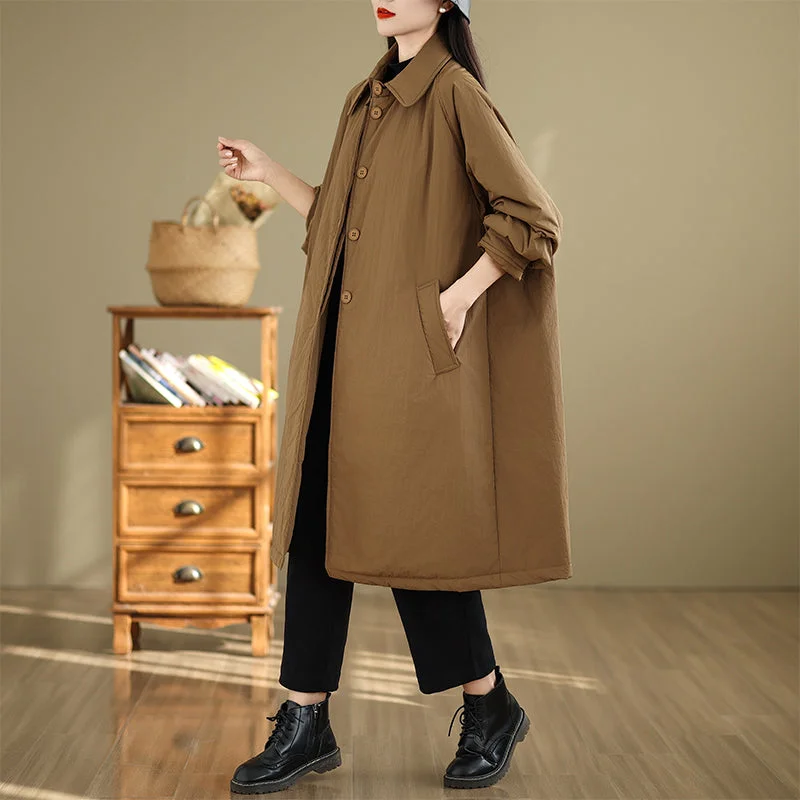European Plan Women Winter Retro Quilted Casual Loose Cotton Long Coat