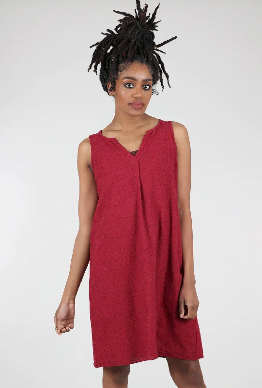 Elegant Series Crosshatch Split-Neck Dress, Cardinal