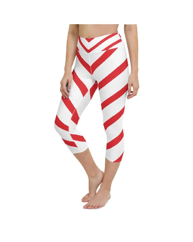 Cozy Fitting Candy Cane Yoga Capris