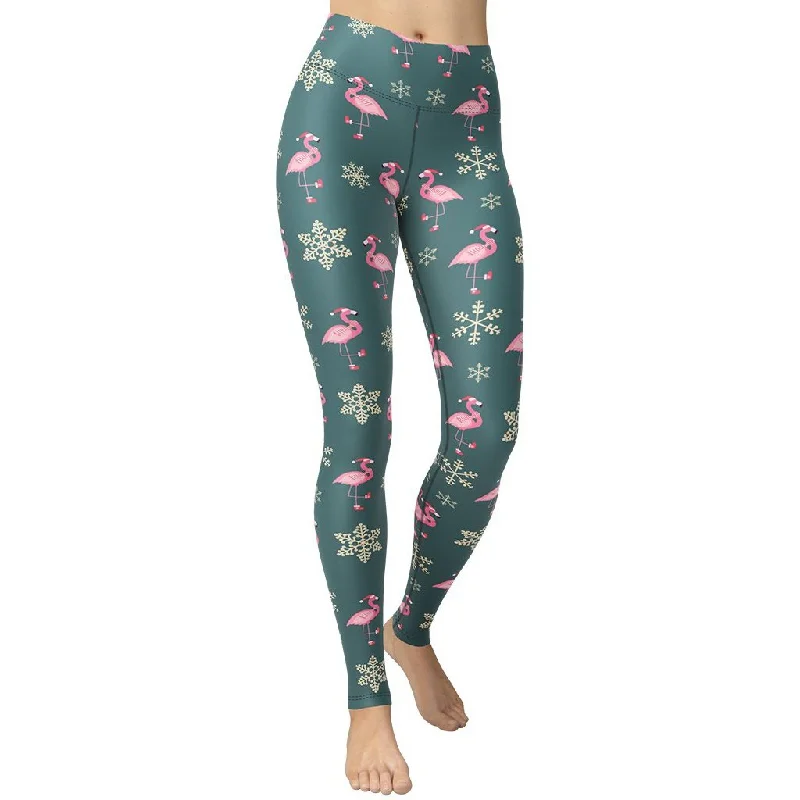 Comfortable Chic Festive Flamingos Yoga Leggings