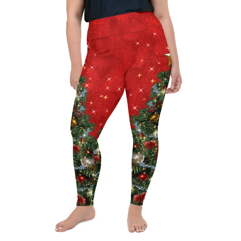 Easy Chic Wear Sparkly Print Christmas Tree Plus Size Leggings