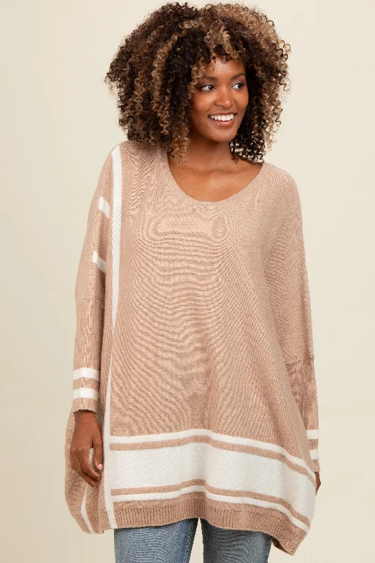 Easygoing Fashion Beige Mixed Stripe Dolman Sleeve Sweater