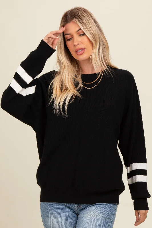 Urban Comfort Black Striped Sleeve Relaxed Fit Sweater