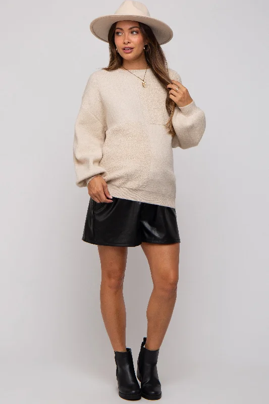 Easy Chic Wear Cream Textured Checker Maternity Sweater