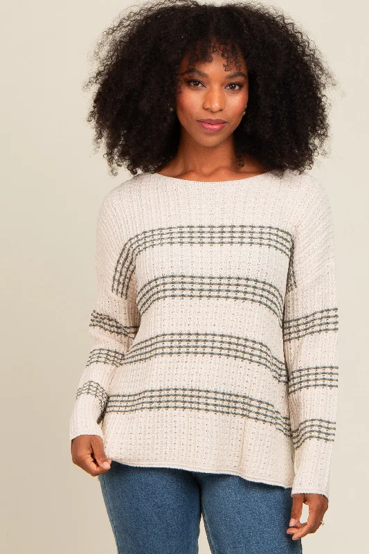 Trendy Comfort Wear Forest Green Striped Waffle Knit Sweater