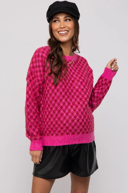 Trendy Items Fuchsia Diagonal Houndstooth Maternity Sweater