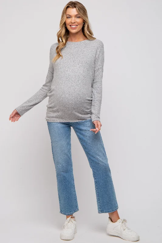 Chic Comfort Wear Grey Knit Long Sleeve Maternity Top