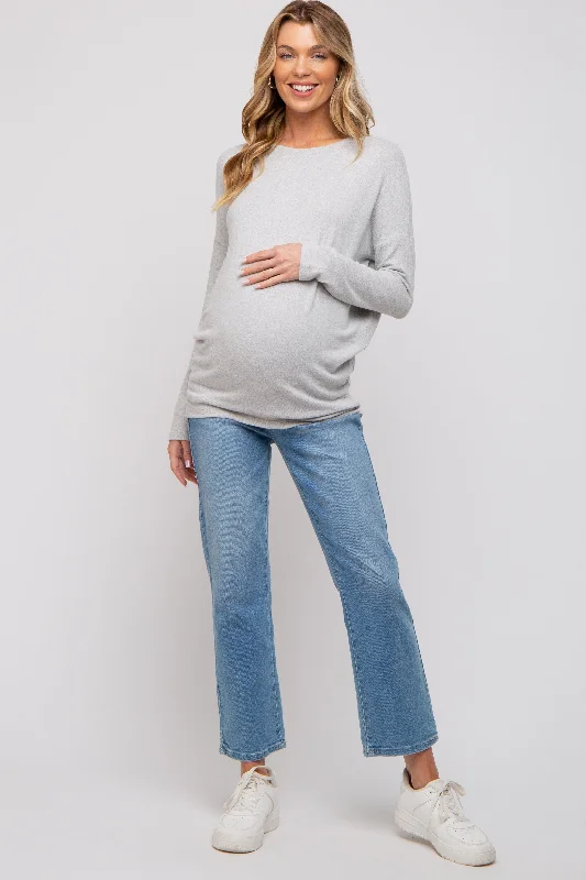 Versatile Casuals Heather Grey Knit Long Sleeve Maternity Top