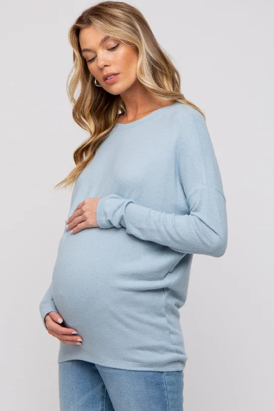 Comfy Chic Wear Light Blue Knit Long Sleeve Maternity Top