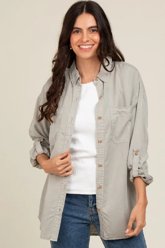 Relaxed Tops Light Grey Button Down Top