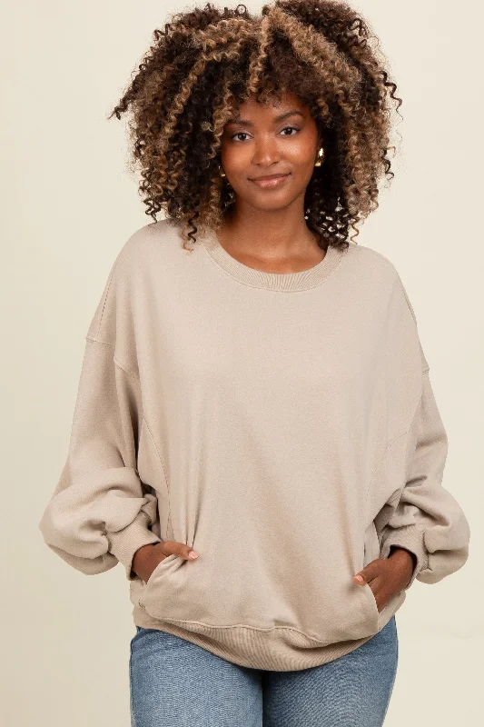 Effortless Elegance Light Taupe Oversized Balloon Sleeve Sweatshirt