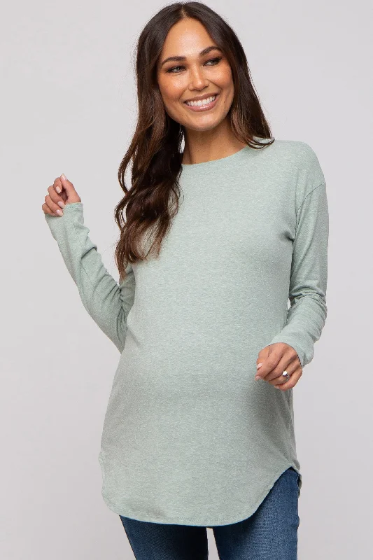 Cozy Look Mint Green Long Sleeve Curved Hem Maternity Top
