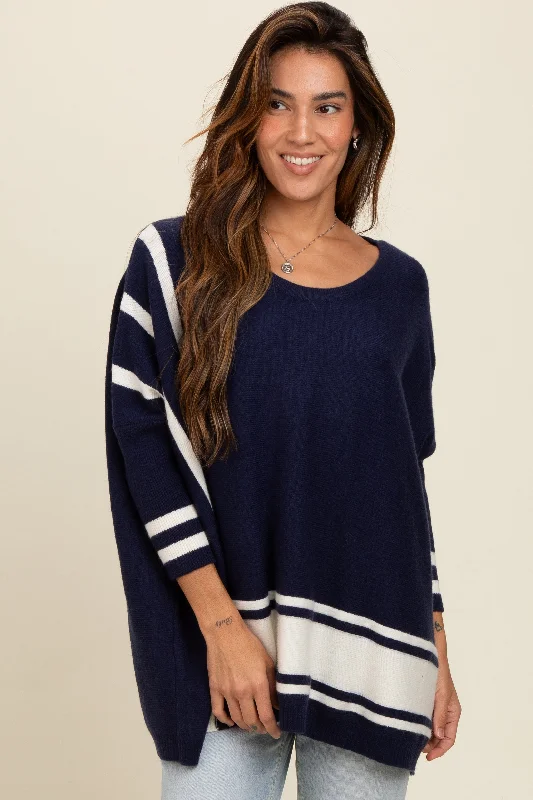 Cozy Apparel Navy Mixed Stripe Dolman Sleeve Sweater
