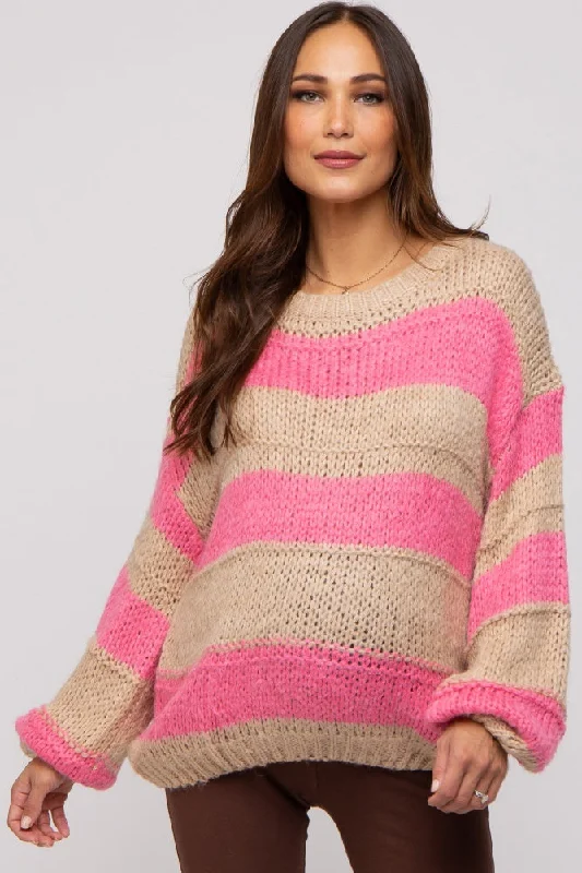 Cozy Fashions Pink Striped Knit Maternity Sweater