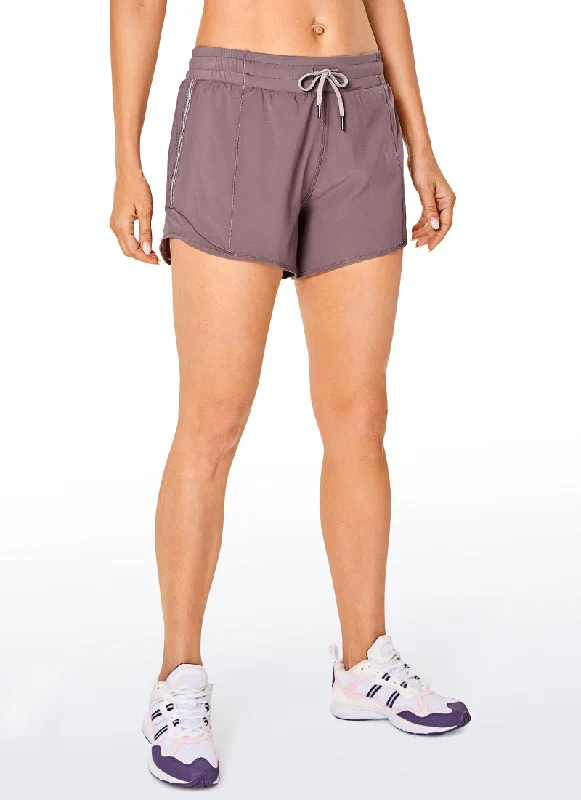 Urban Style Feathery-Fit Mid-Rise Lined Shorts with Drawstring 4''