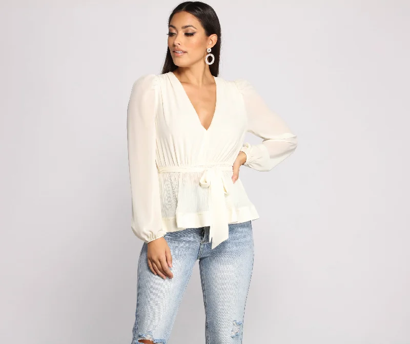 Casual Chic Outfits Tie Front Chiffon Peplum Top