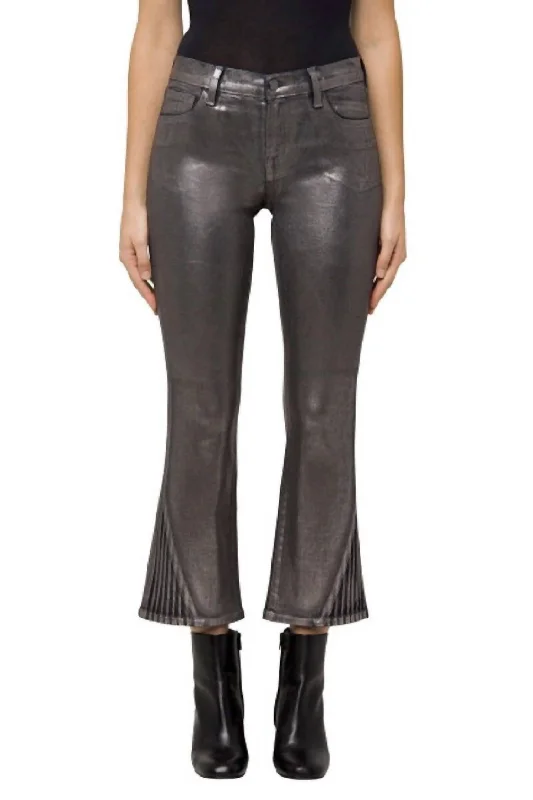 Casual And Comfortable Selena Mid-Rise Crop Boot Cut Jeans In Foiled Chrome
