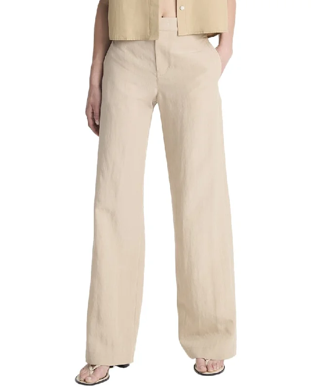 Age-reducing Style Vince Mid Rise Textured Wool-Blend Wide Leg Trouser
